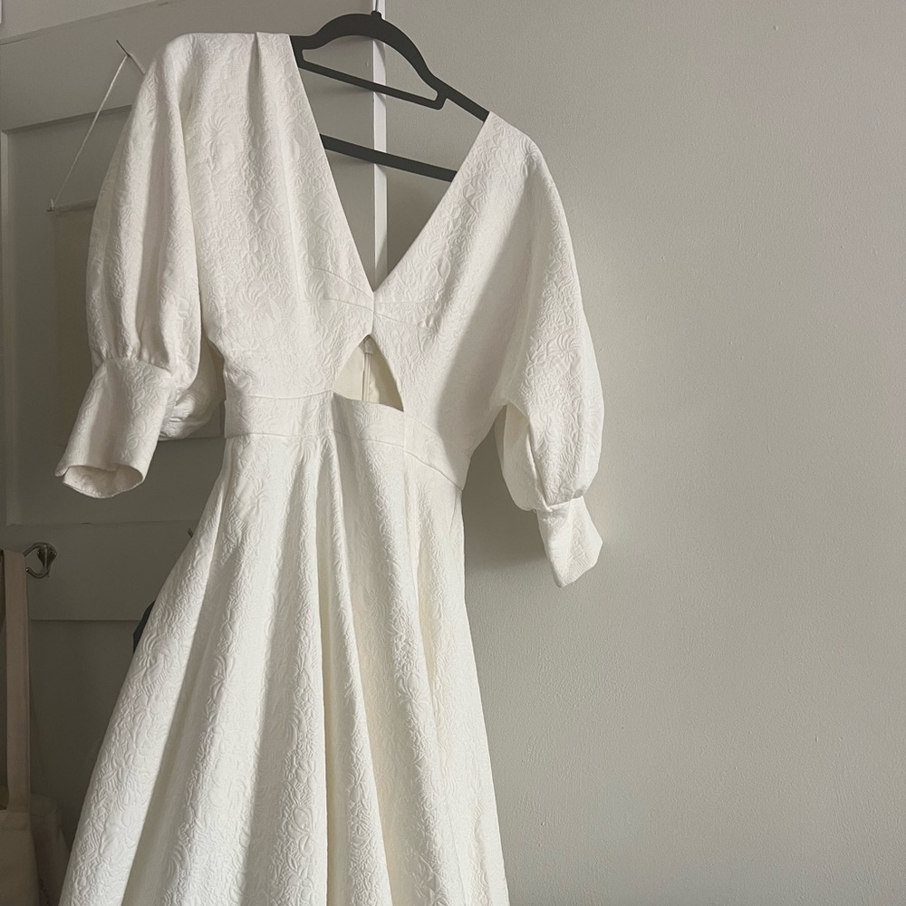 ASOS edition Women’s white Blouson Sleeve Midi Dress with cutout & texture